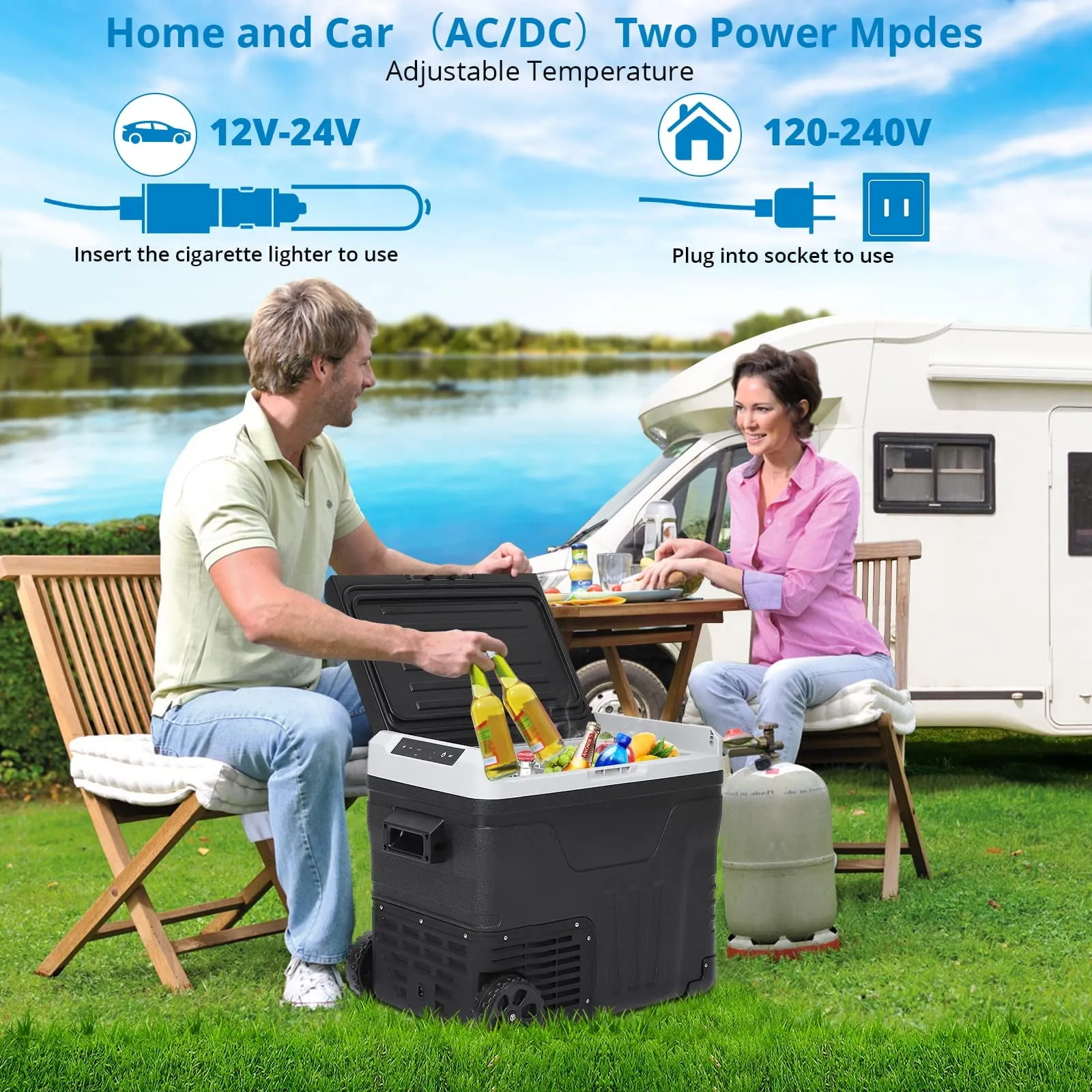 12 Volt Refrigerators 53 Quarts/50L - Electric Cooler Portable Freezer 12/24V DC, for camping, RV and Home