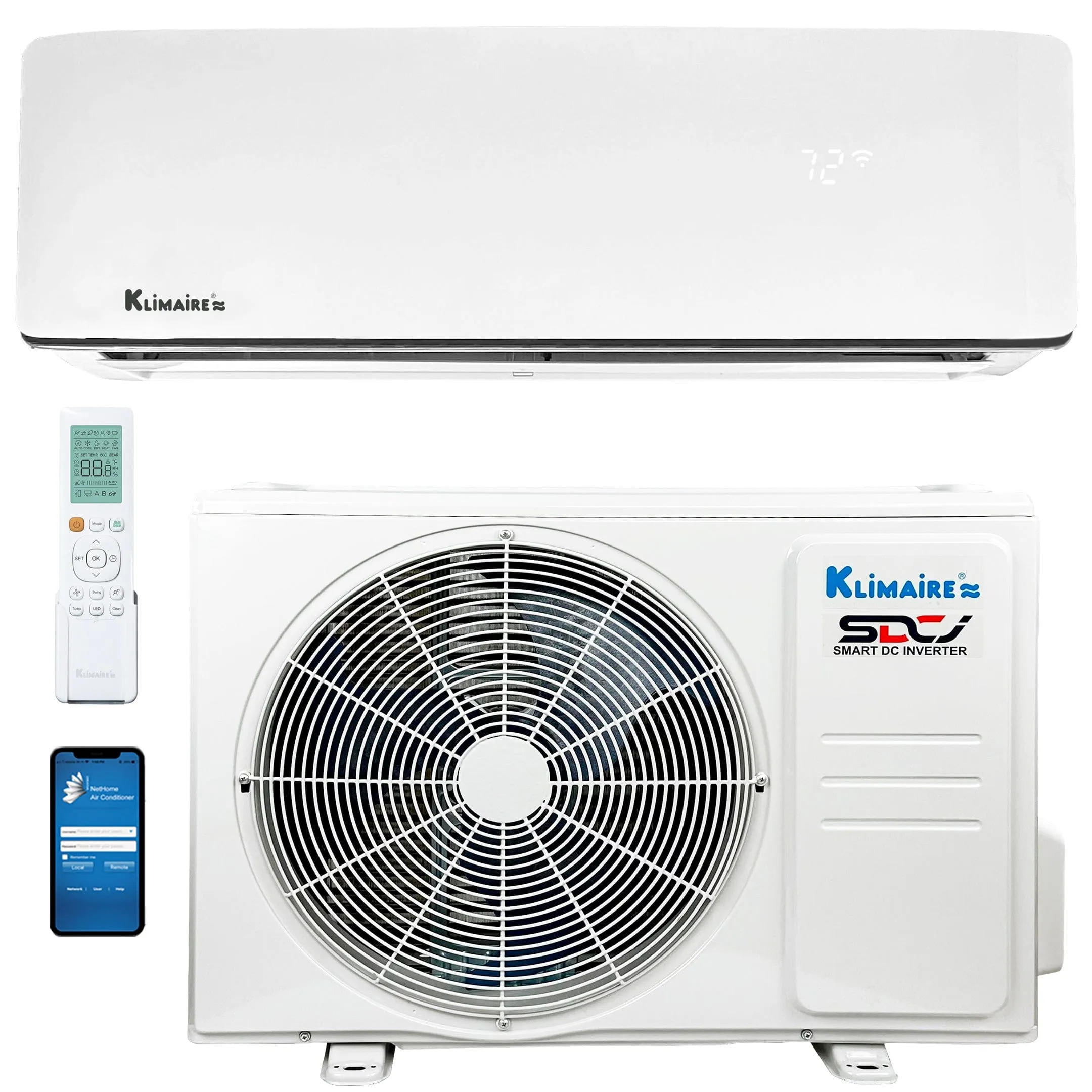 12,000 Btu Klimaire 20.8 SEER2 115V Wall-mounted Ductless Mini-split Air Conditioner Heat Pump WiFi works with Alexa®