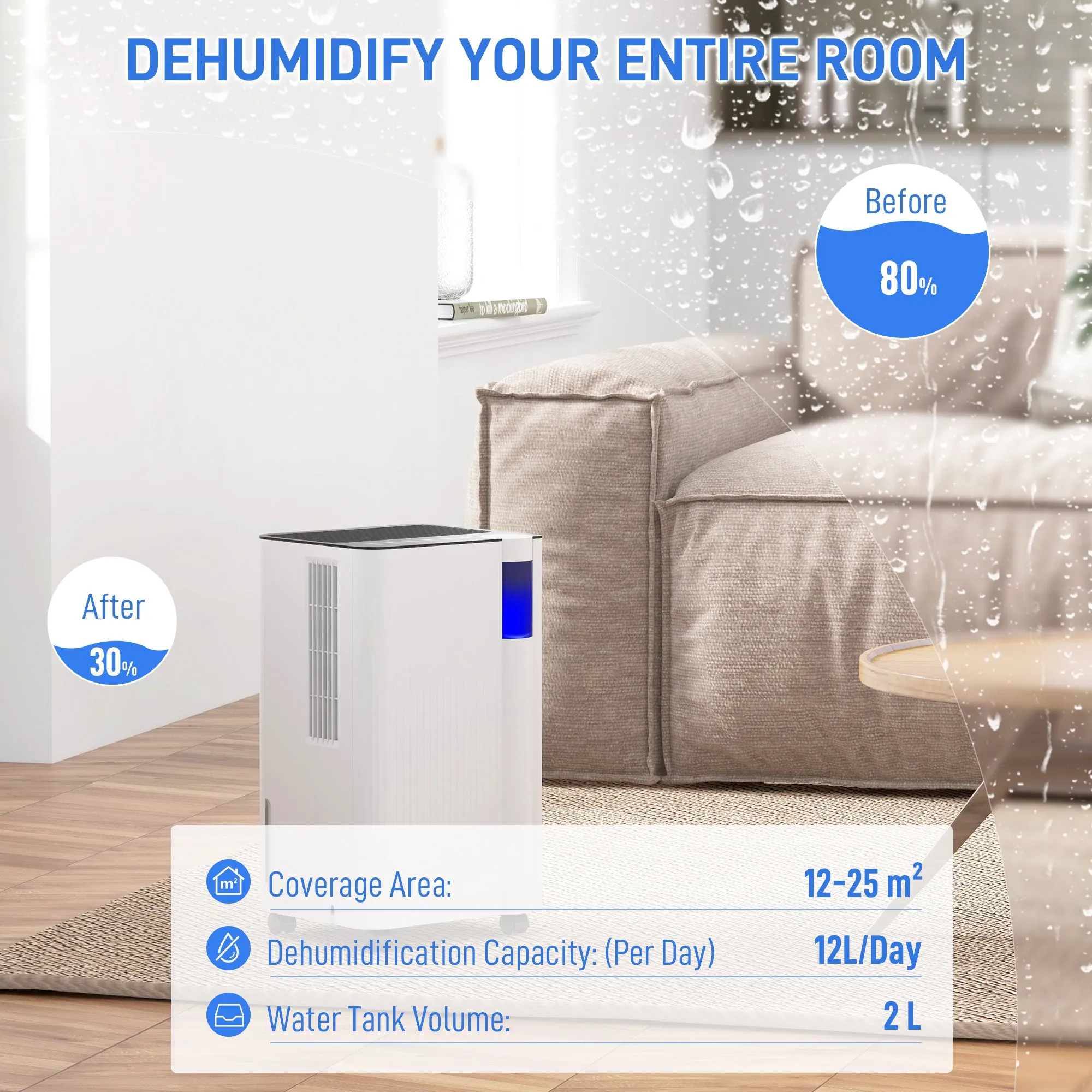 12L Dehumidifier with Filter, Auto Defrost, Children Lock, for Home