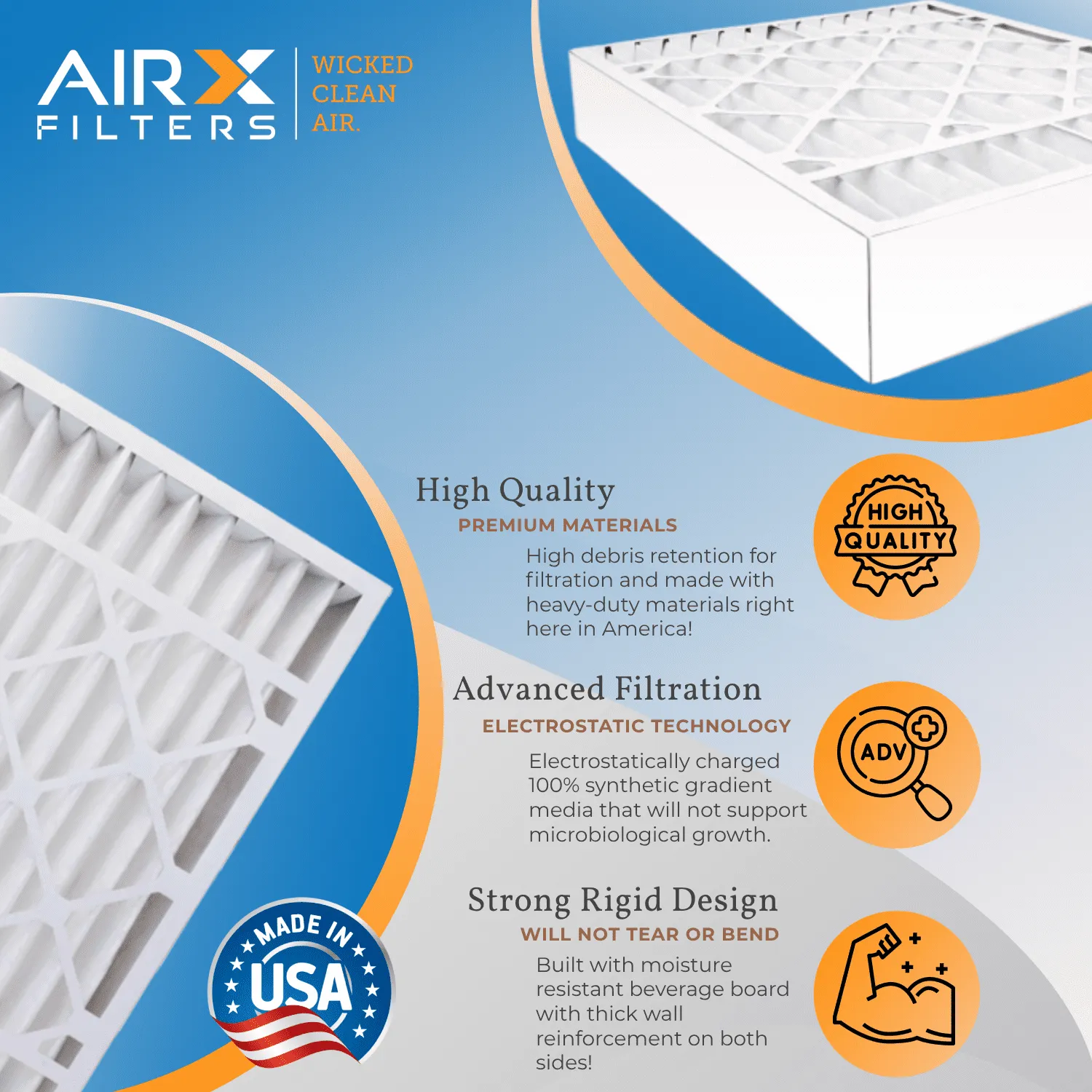 16x25x3 Air Filter MERV 13 Comparable to MPR 1500 - 2200 & FPR 9 Compatible with Air Bear 255649-101 Premium USA Made 16x25x3 Furnace Filter 3 Pack by AIRX FILTERS WICKED CLEAN AIR.