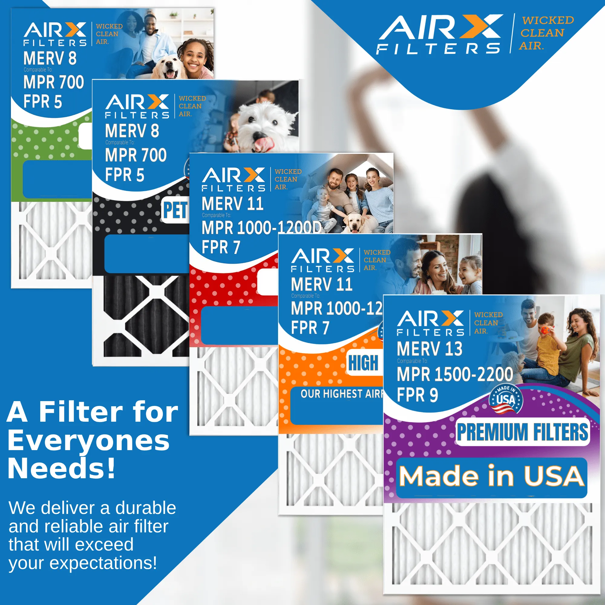 16x25x3 Air Filter MERV 13 Comparable to MPR 1500 - 2200 & FPR 9 Compatible with Air Bear 255649-101 Premium USA Made 16x25x3 Furnace Filter 3 Pack by AIRX FILTERS WICKED CLEAN AIR.