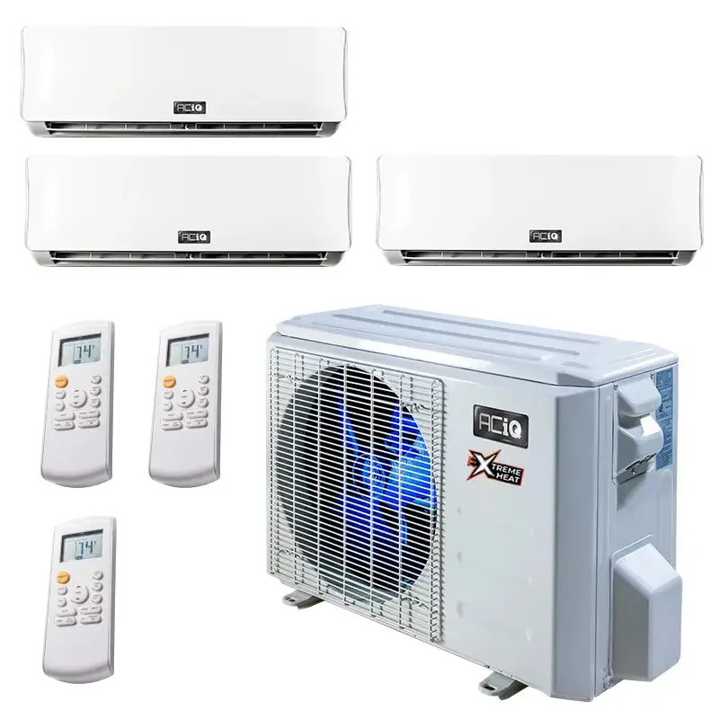 30,000 BTU 23 SEER2 ACiQ 3-Zone Wall Mounted Mini Split System - Extreme Heat - WiFi Enabled - 9 9 12