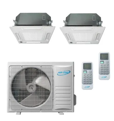 Air-Con 18,000 BTU 22 SEER 2-Zone Ceiling Cassette 9K 12K Mini-Split Heat Pump System