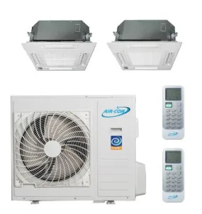 Air-Con 24,000 BTU 22 SEER 2-Zone Ceiling Cassette 12K 12K Mini-Split Heat Pump System