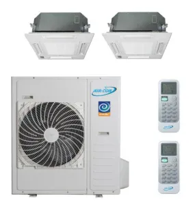 Air-Con 36,000 BTU 21 SEER 2-Zone Ceiling Cassette 12K 24K Mini-Split Heat Pump System