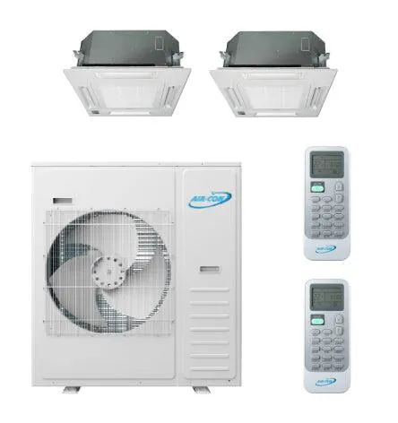 Air-Con 42,000 BTU 20 SEER 2-Zone Ceiling Cassette 12K 18K Mini-Split Heat Pump System