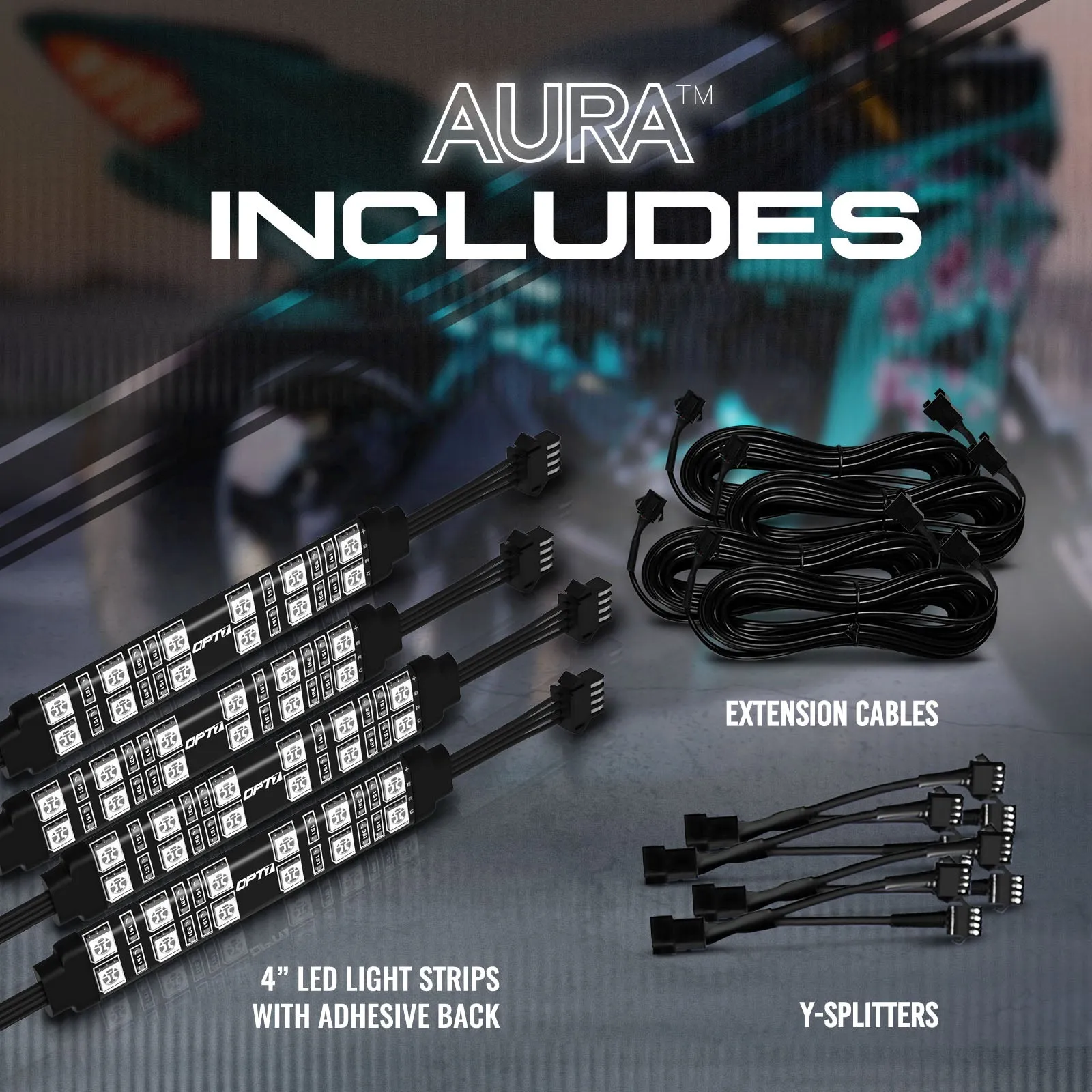 AURA LED Expansion Pack - (4) 4-Inch Strips Double Row with Splitters & Extensions