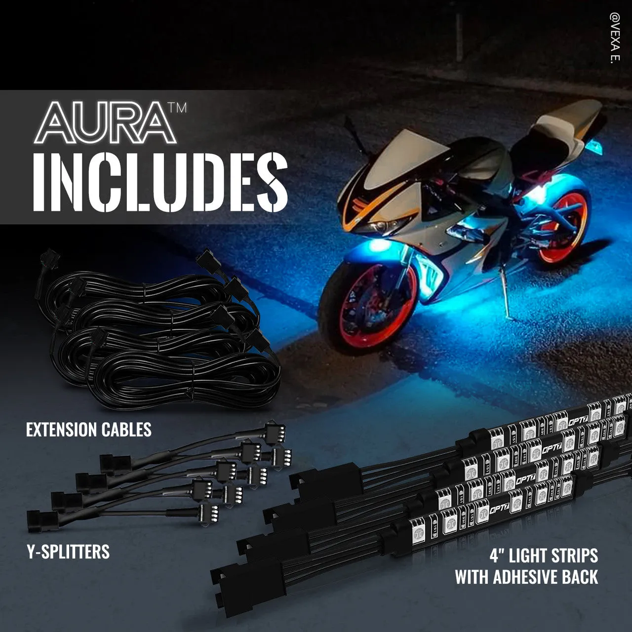 AURA LED Expansion Pack - (4) 4-Inch Strips with Splitters & Extensions