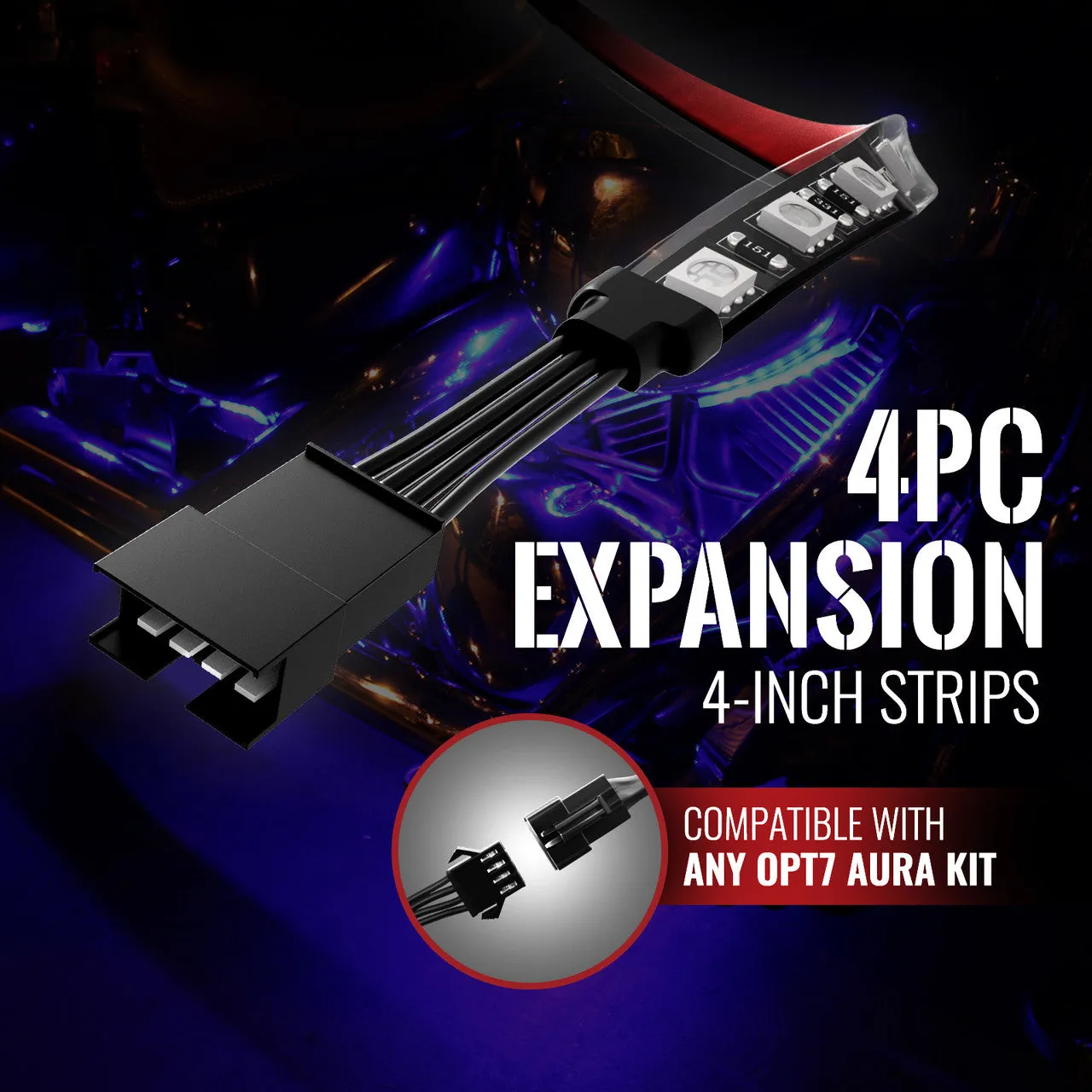 AURA LED Expansion Pack - (4) 4-Inch Strips with Splitters & Extensions