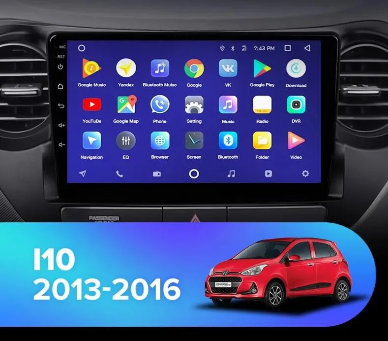 Car Dealz 10.2" Android 10.0 Hyundai I10 2013-2016 w CAM In Dash Plus OEM Fascia