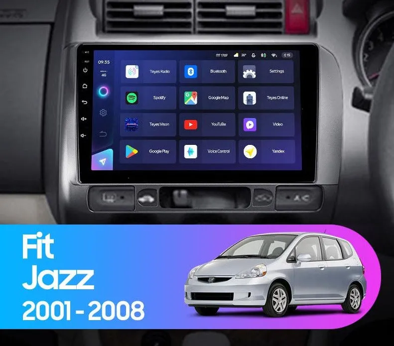 Car Dealz Elite 4G Data Model 10.2" Android 12.0 For Honda Jazz Fit GD 2001 - 2008 In Dash Plus OEM Fascia