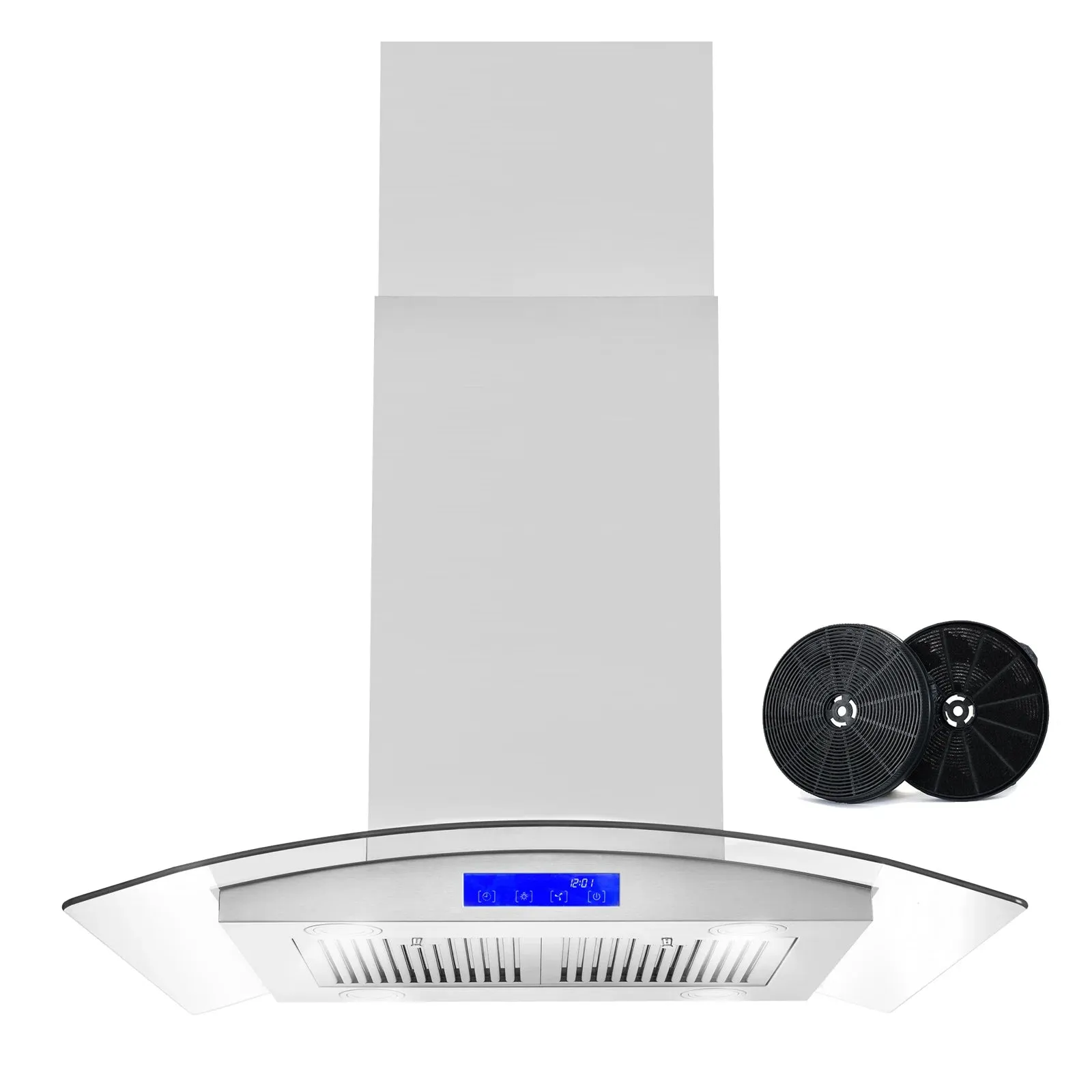 Cosmo 30-Inch 380 CFM Ductless Island Range Hood in Stainless Steel with Tempered Glass (COS-668ICS750-DL)