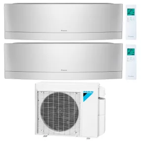 Daikin 2-Zone Wall Mounted Hyper Heat Emura Silver Ductless Mini-Split 18000 BTU Heat Pump Air Conditioner 9k   9k - 16 SEER2