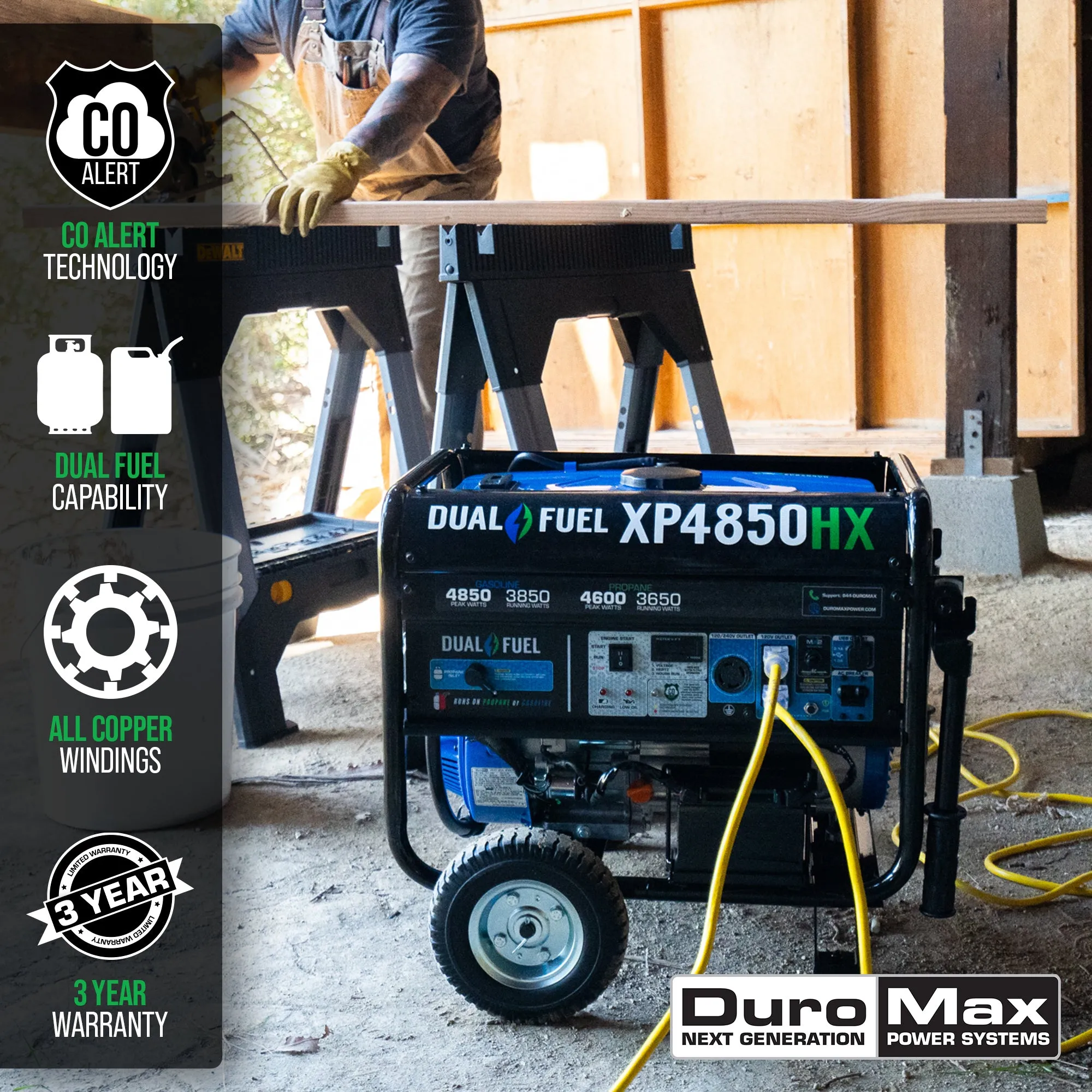 DuroMax XP4850HX 3850W/4850W Dual Fuel CO Alert Electric Start Generator New