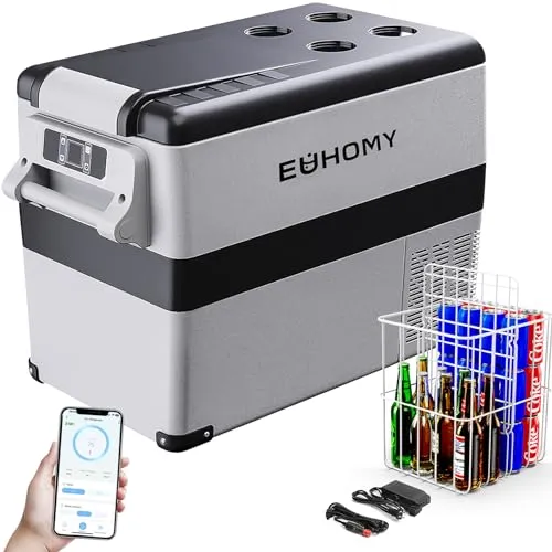 EUHOMY 12 Volt Car Refrigerator,47 Quart(45L) Car Fridge Electric Cooler APP Control,12V Refrigerator -4℉~68℉ with 12/24V DC & 110-240V AC, Portable Refrigerator for Camping, Travel, RV, Truck, Home