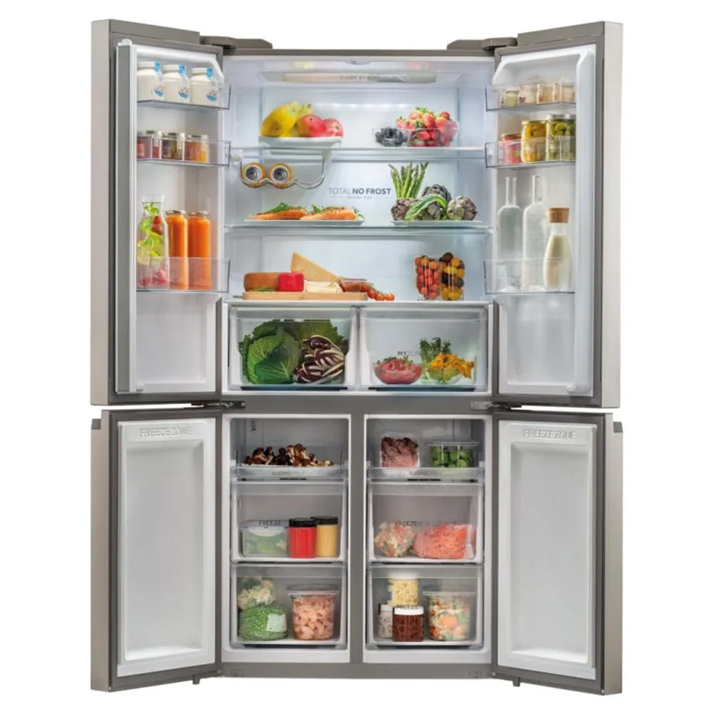 Haier Cube 90 Series 5 643L Frost Free Freestanding Multi Door Fridge Freezer - New Platinum Inox | HCR59F19ENMMUK