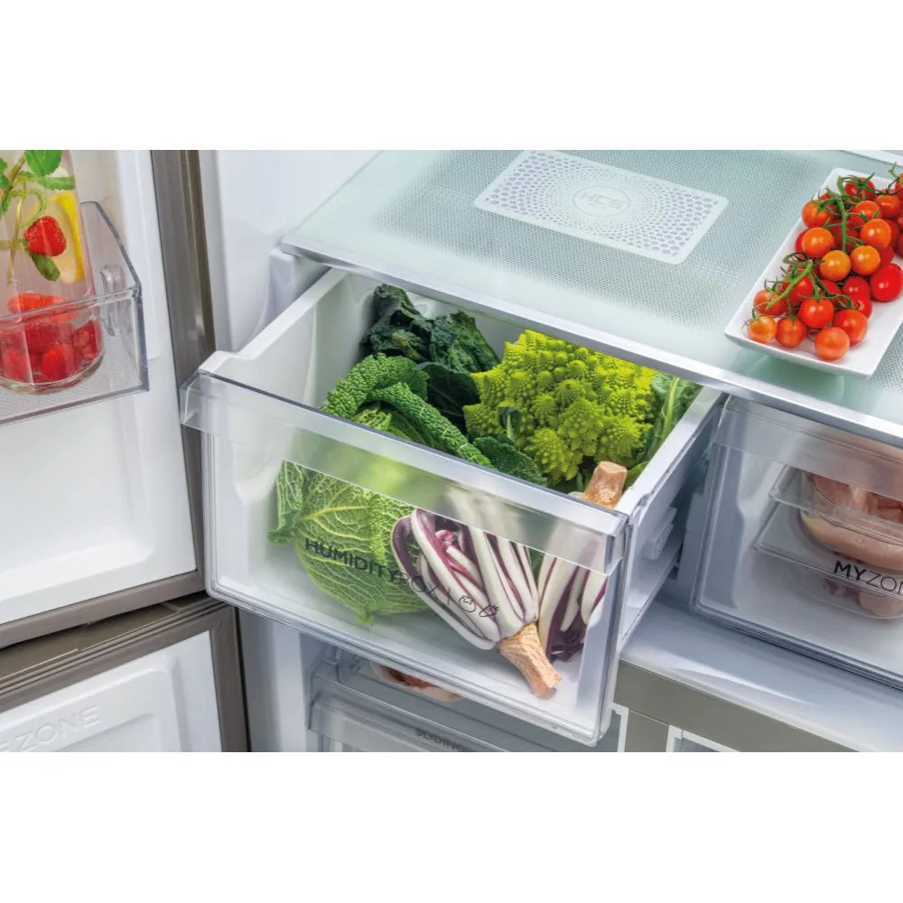 Haier Cube 90 Series 5 643L Frost Free Freestanding Multi Door Fridge Freezer - New Platinum Inox | HCR59F19ENMMUK