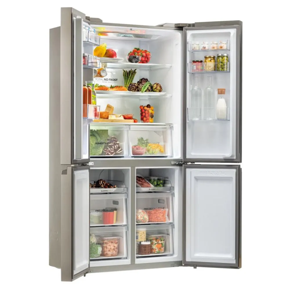 Haier Cube 90 Series 5 643L Frost Free Freestanding Multi Door Fridge Freezer - New Platinum Inox | HCR59F19ENMMUK