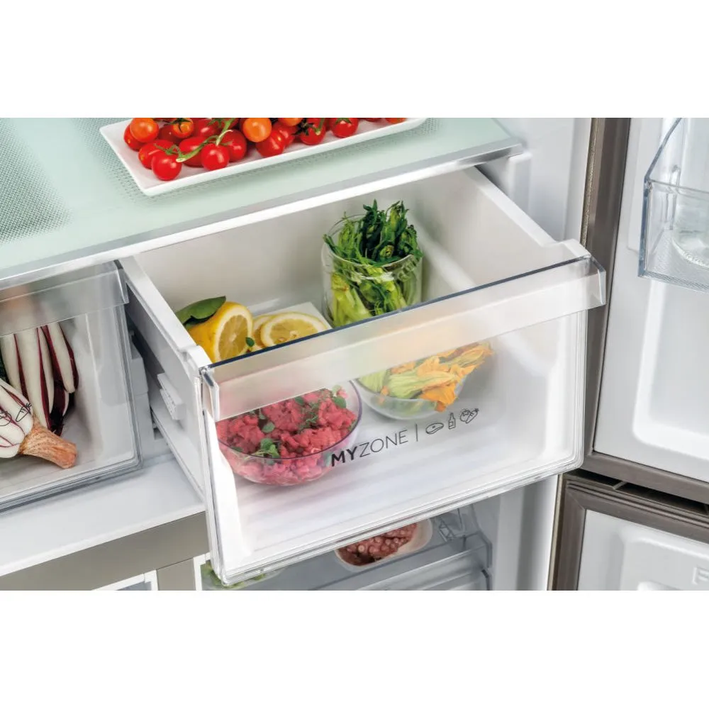 Haier Cube 90 Series 5 643L Frost Free Freestanding Multi Door Fridge Freezer - New Platinum Inox | HCR59F19ENMMUK