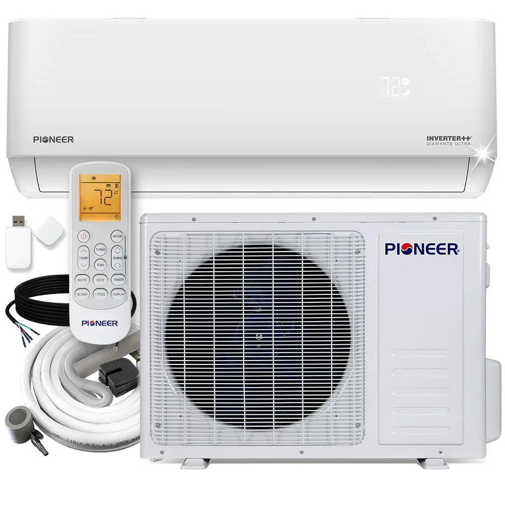 Pioneer® Diamante Ultra 18,000 BTU 22 SEER2 Ductless Mini-Split Inverter   Energy-Star Wi-Fi Air Conditioner Heat Pump Full Set 230V with 16 Ft. Kit