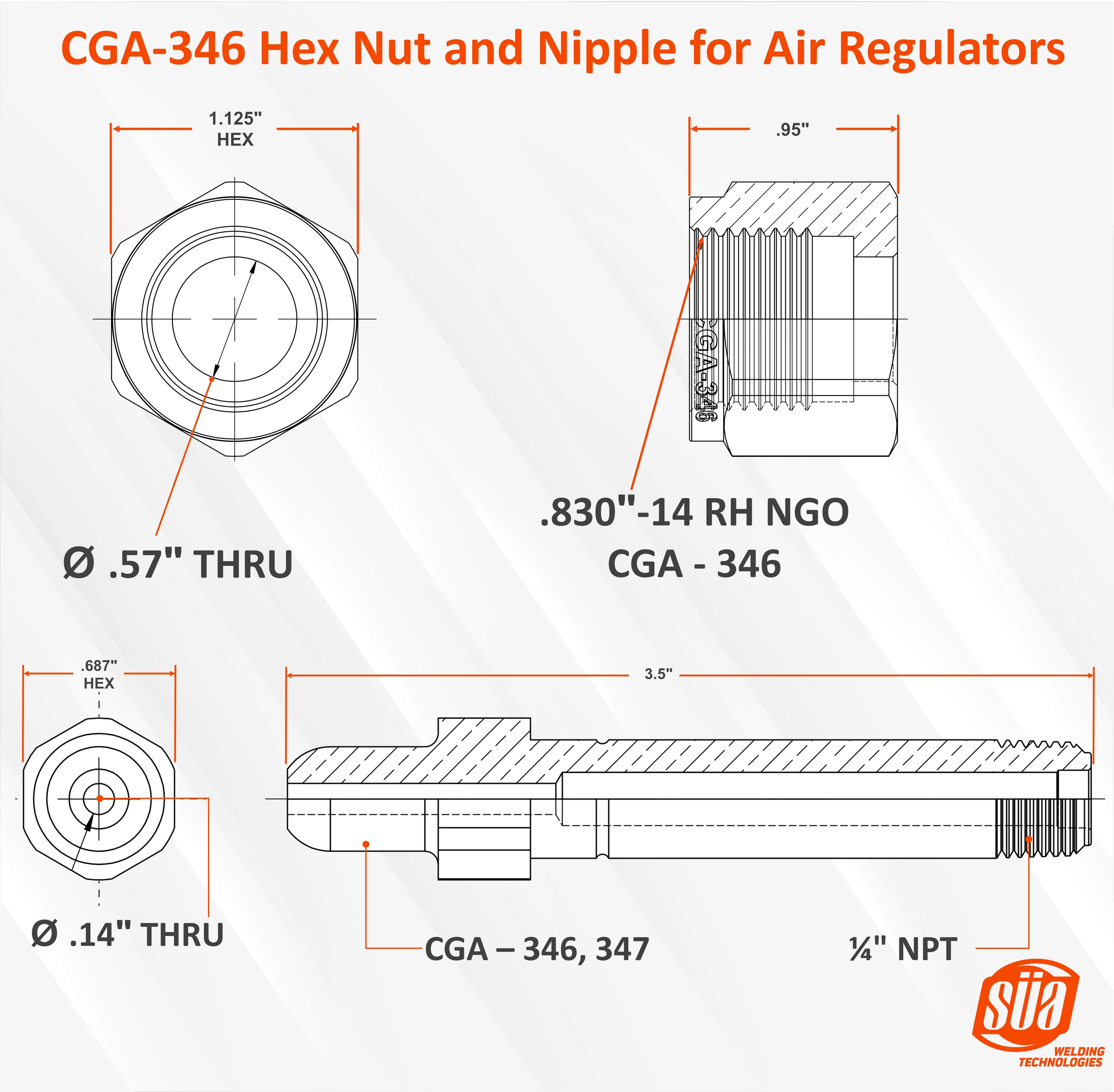 SÜA® - CGA Nuts and  Nipples for Gas Regulators