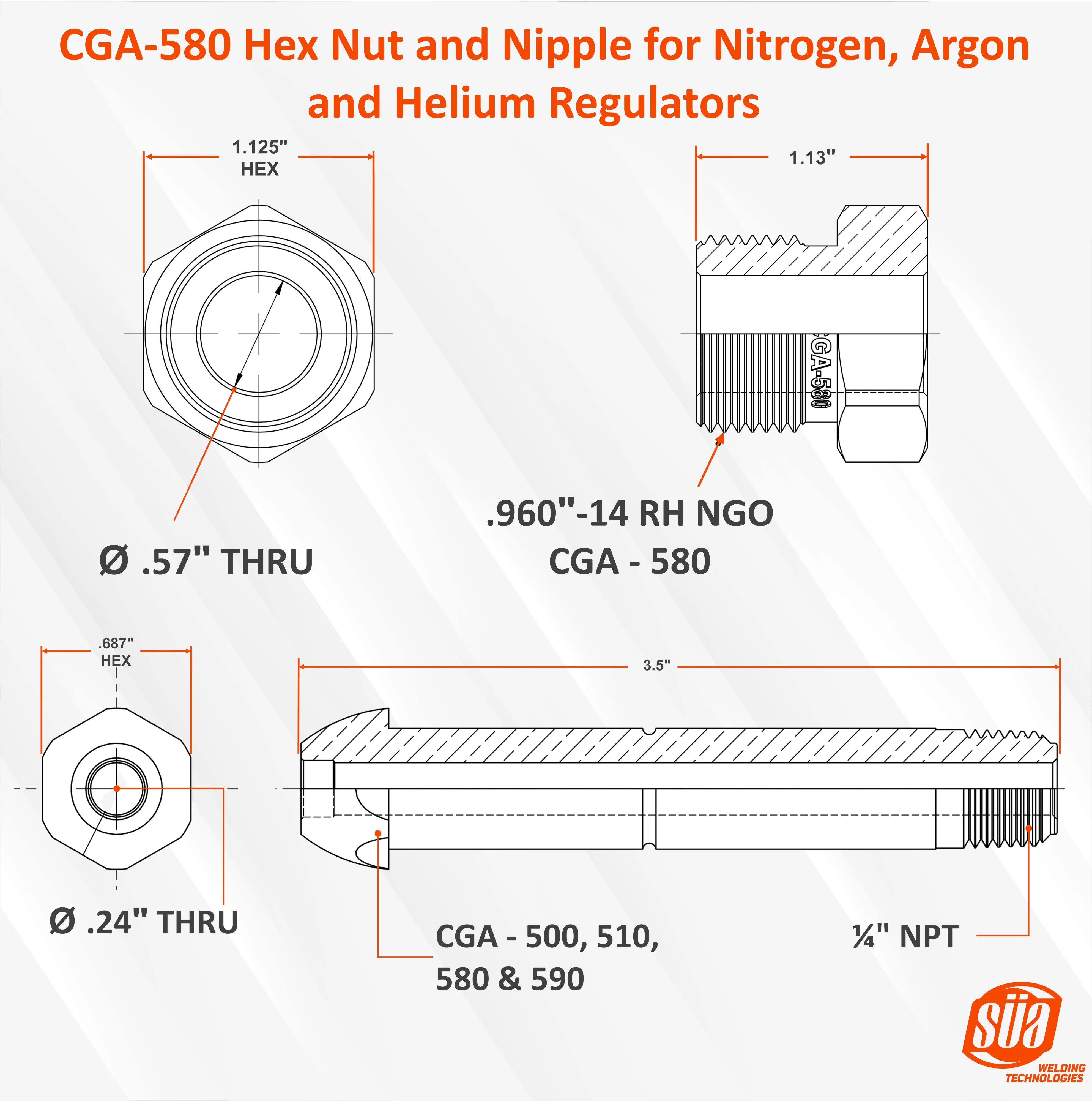 SÜA® - CGA Nuts and  Nipples for Gas Regulators