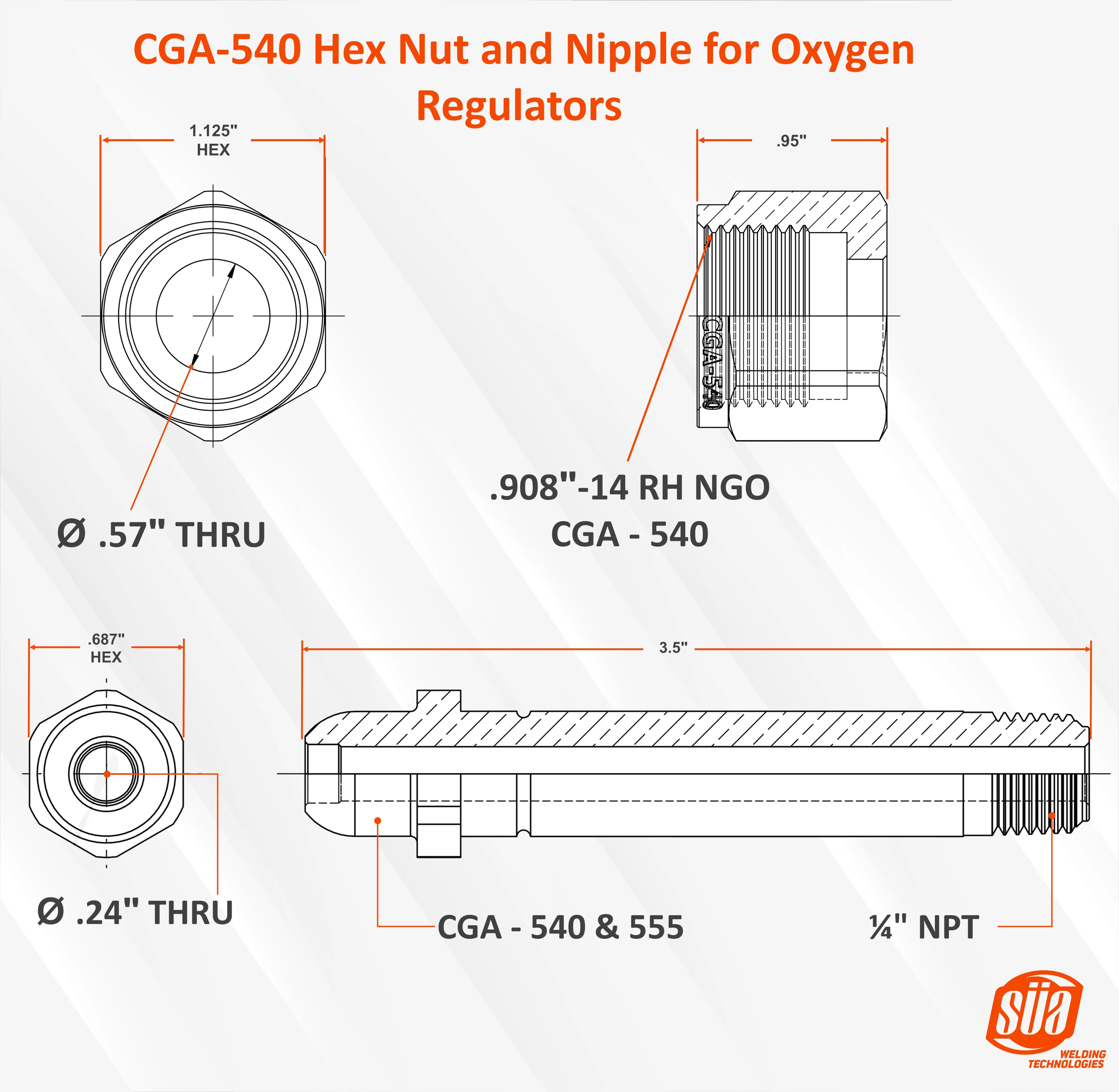 SÜA® - CGA Nuts and  Nipples for Gas Regulators