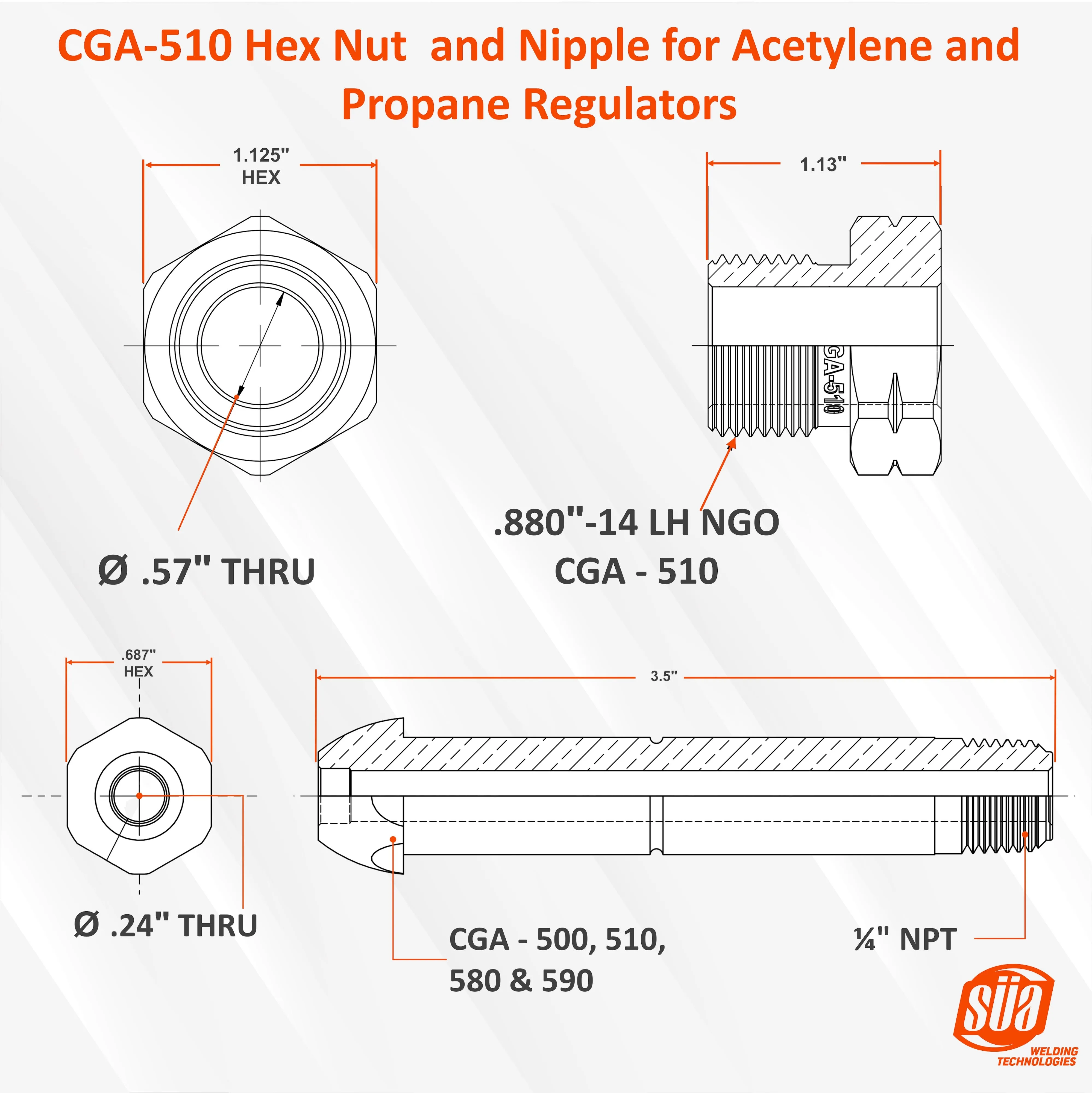 SÜA® - CGA Nuts and  Nipples for Gas Regulators