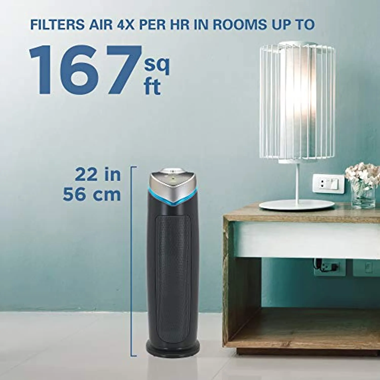 True HEPA Filter Air Purifier with UV Light Sanitizer, Eliminates Germs, Filters Allergies, Pollen, Smoke, Dust, Quiet 22 inch 4-in-1 Air Purifier