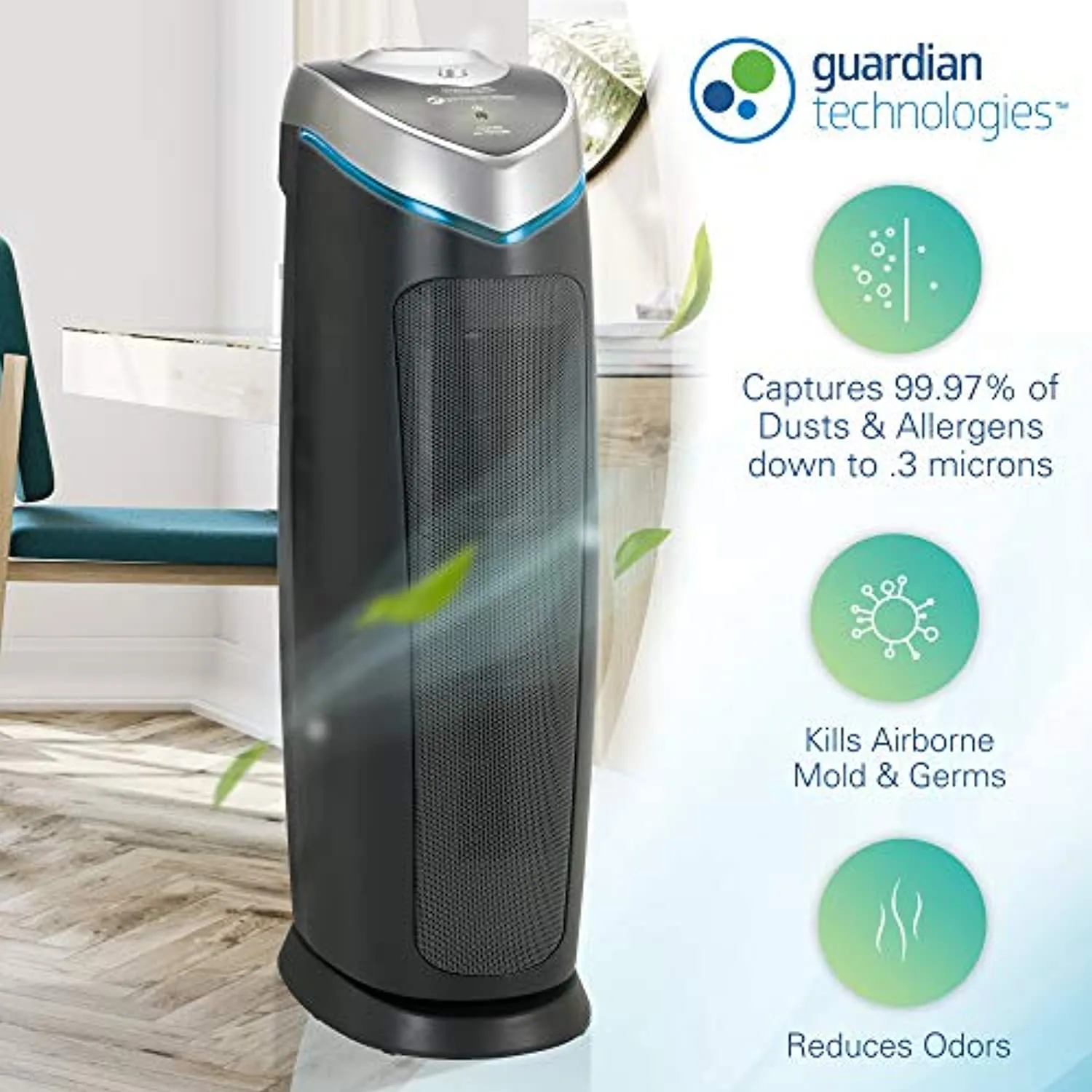 True HEPA Filter Air Purifier with UV Light Sanitizer, Eliminates Germs, Filters Allergies, Pollen, Smoke, Dust, Quiet 22 inch 4-in-1 Air Purifier